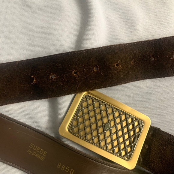 Vintage Brown Suede Belt with Gold Buckle - Picture 3 of 5